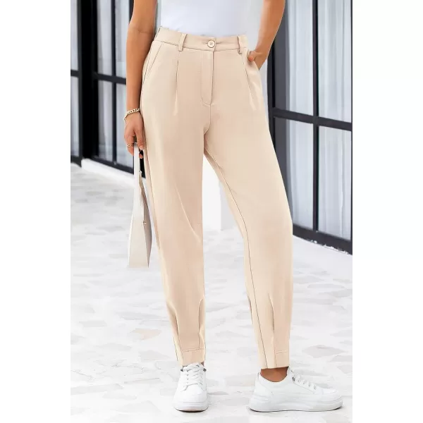 PRETTYGARDEN Womens High Waisted Pants Dressy Casual Ankle Length Work Office Trouser Slacks with PocketsBeige