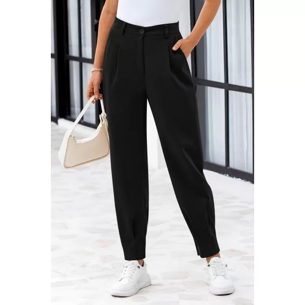 PRETTYGARDEN Womens High Waisted Pants Dressy Casual Ankle Length Work Office Trouser Slacks with PocketsBlack