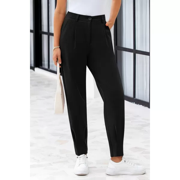 PRETTYGARDEN Womens High Waisted Pants Dressy Casual Ankle Length Work Office Trouser Slacks with PocketsBlack