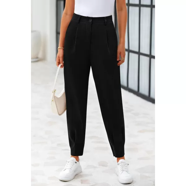 PRETTYGARDEN Womens High Waisted Pants Dressy Casual Ankle Length Work Office Trouser Slacks with PocketsBlack