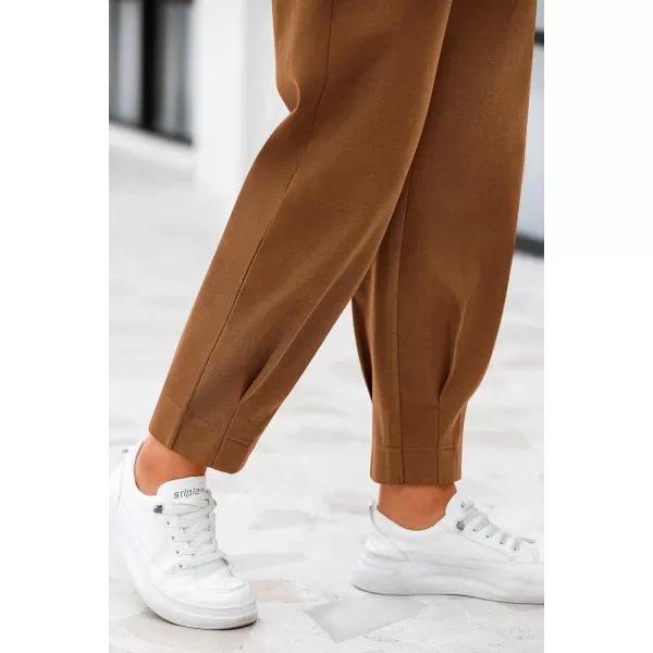 PRETTYGARDEN Womens High Waisted Pants Dressy Casual Ankle Length Work Office Trouser Slacks with PocketsBrown
