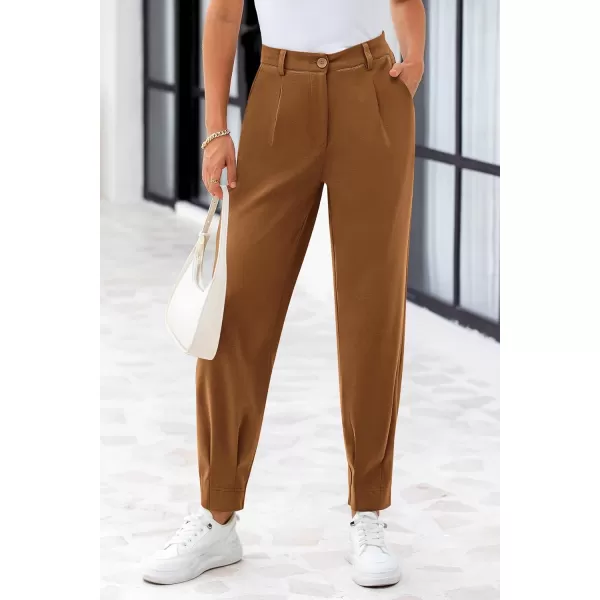 PRETTYGARDEN Womens High Waisted Pants Dressy Casual Ankle Length Work Office Trouser Slacks with PocketsBrown