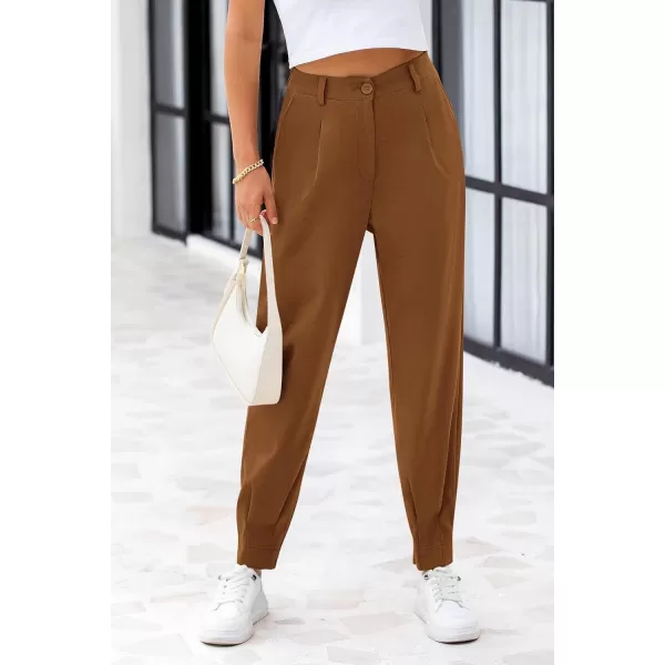 PRETTYGARDEN Womens High Waisted Pants Dressy Casual Ankle Length Work Office Trouser Slacks with PocketsBrown
