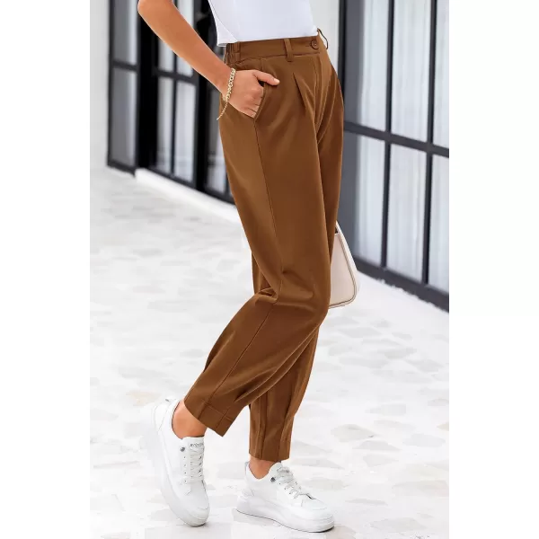 PRETTYGARDEN Womens High Waisted Pants Dressy Casual Ankle Length Work Office Trouser Slacks with PocketsBrown