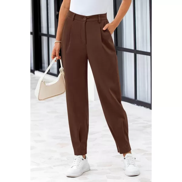 PRETTYGARDEN Womens High Waisted Pants Dressy Casual Ankle Length Work Office Trouser Slacks with PocketsCoffee