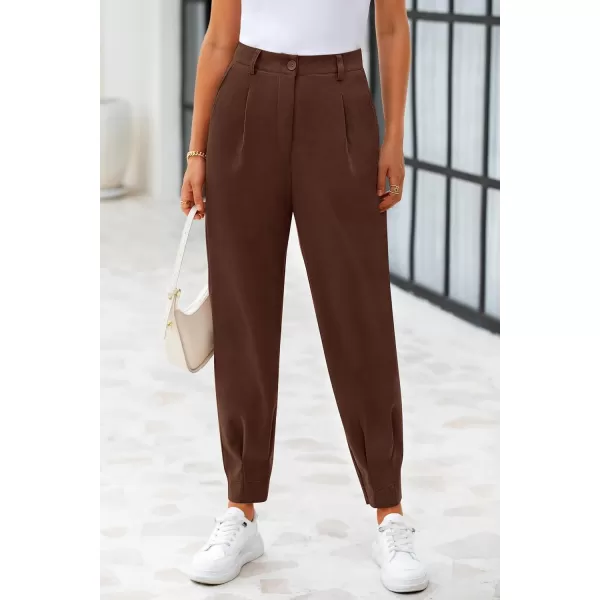 PRETTYGARDEN Womens High Waisted Pants Dressy Casual Ankle Length Work Office Trouser Slacks with PocketsCoffee