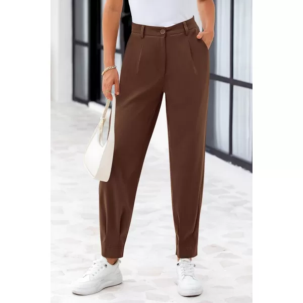 PRETTYGARDEN Womens High Waisted Pants Dressy Casual Ankle Length Work Office Trouser Slacks with PocketsCoffee