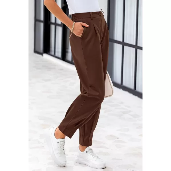 PRETTYGARDEN Womens High Waisted Pants Dressy Casual Ankle Length Work Office Trouser Slacks with PocketsCoffee