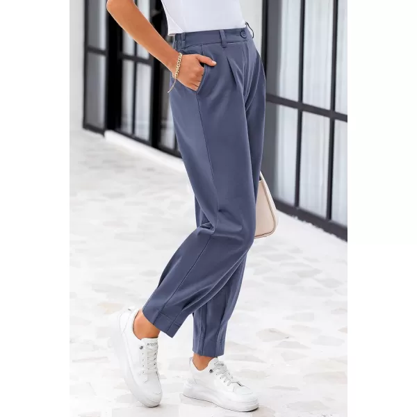 PRETTYGARDEN Womens High Waisted Pants Dressy Casual Ankle Length Work Office Trouser Slacks with PocketsGrey Blue