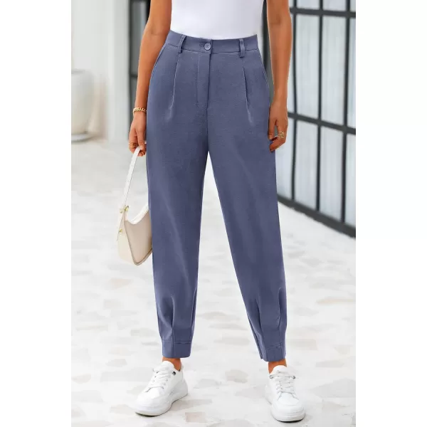 PRETTYGARDEN Womens High Waisted Pants Dressy Casual Ankle Length Work Office Trouser Slacks with PocketsGrey Blue