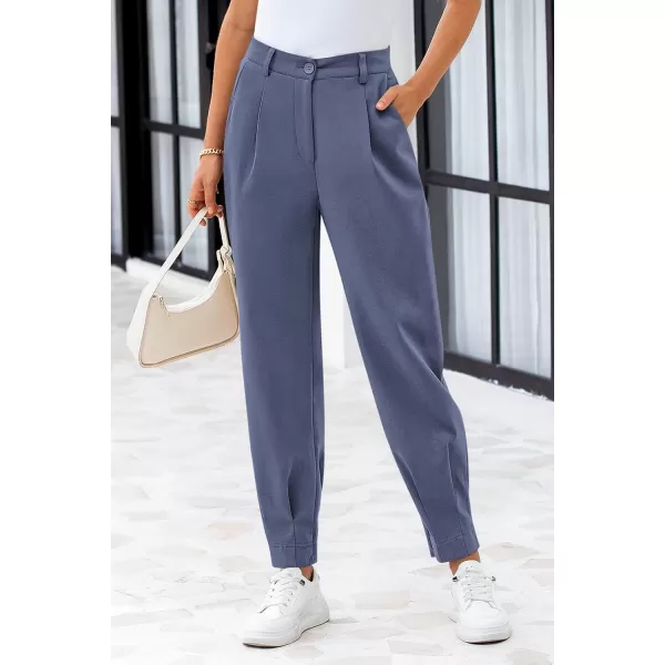 PRETTYGARDEN Womens High Waisted Pants Dressy Casual Ankle Length Work Office Trouser Slacks with PocketsGrey Blue
