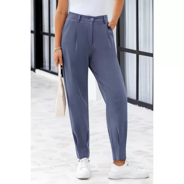 PRETTYGARDEN Womens High Waisted Pants Dressy Casual Ankle Length Work Office Trouser Slacks with PocketsGrey Blue