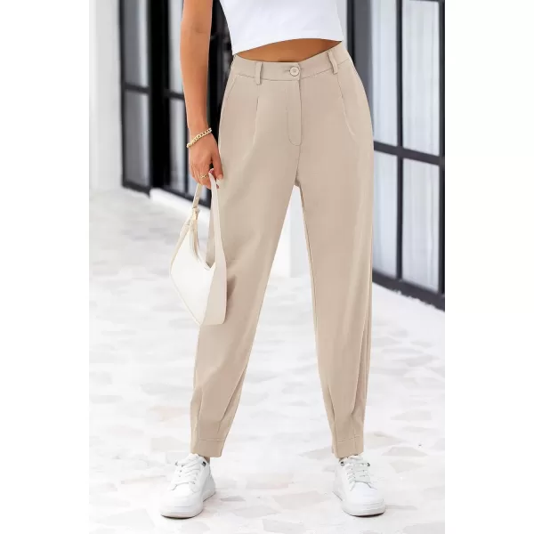 PRETTYGARDEN Womens High Waisted Pants Dressy Casual Ankle Length Work Office Trouser Slacks with PocketsLight Khaki