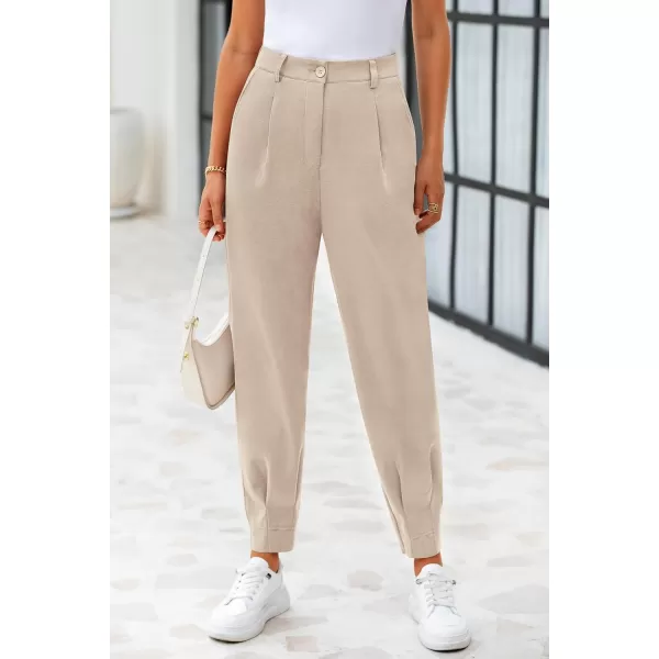 PRETTYGARDEN Womens High Waisted Pants Dressy Casual Ankle Length Work Office Trouser Slacks with PocketsLight Khaki