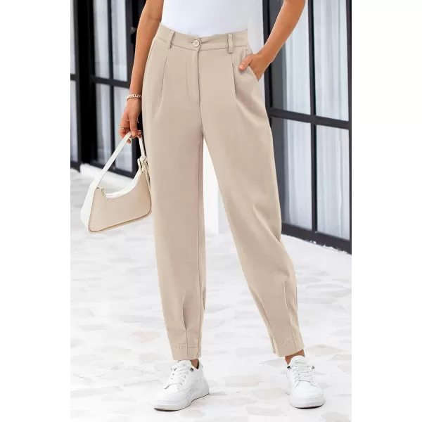 PRETTYGARDEN Womens High Waisted Pants Dressy Casual Ankle Length Work Office Trouser Slacks with PocketsLight Khaki