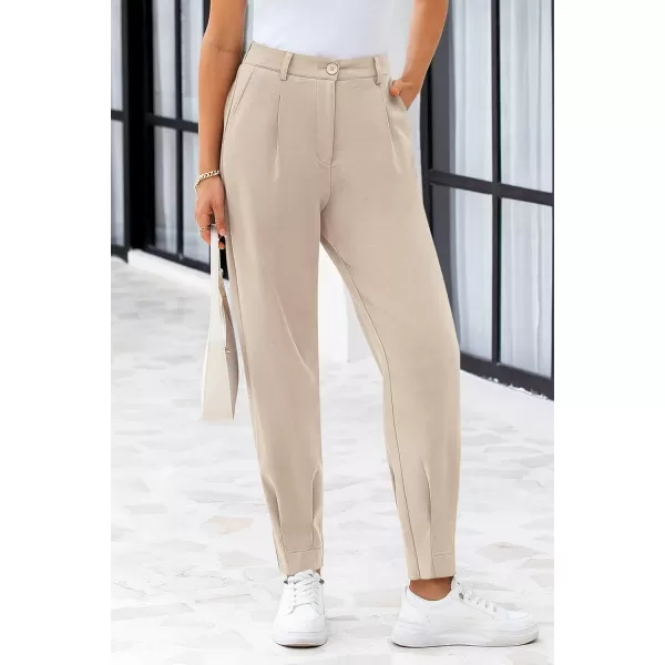 PRETTYGARDEN Womens High Waisted Pants Dressy Casual Ankle Length Work Office Trouser Slacks with PocketsLight Khaki