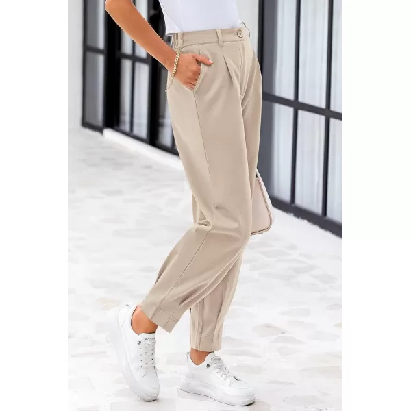 PRETTYGARDEN Womens High Waisted Pants Dressy Casual Ankle Length Work Office Trouser Slacks with PocketsLight Khaki