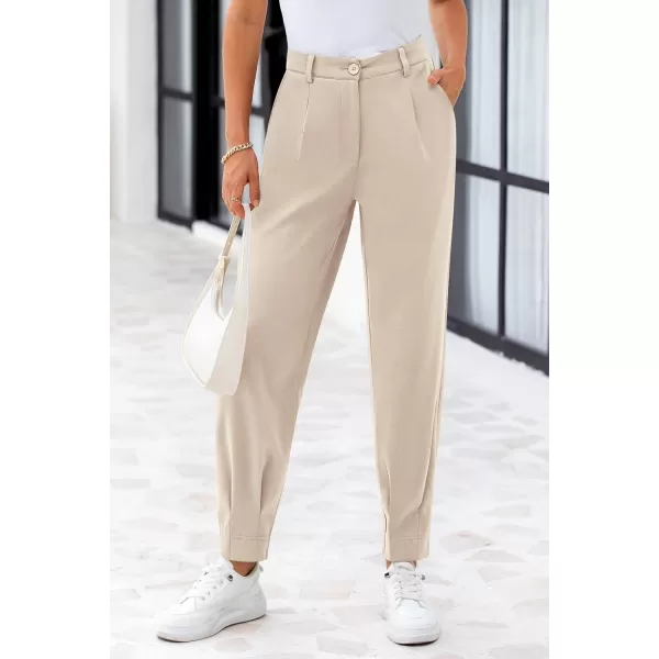 PRETTYGARDEN Womens High Waisted Pants Dressy Casual Ankle Length Work Office Trouser Slacks with PocketsLight Khaki