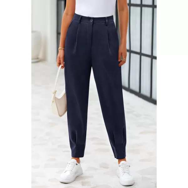 PRETTYGARDEN Womens High Waisted Pants Dressy Casual Ankle Length Work Office Trouser Slacks with PocketsNavy