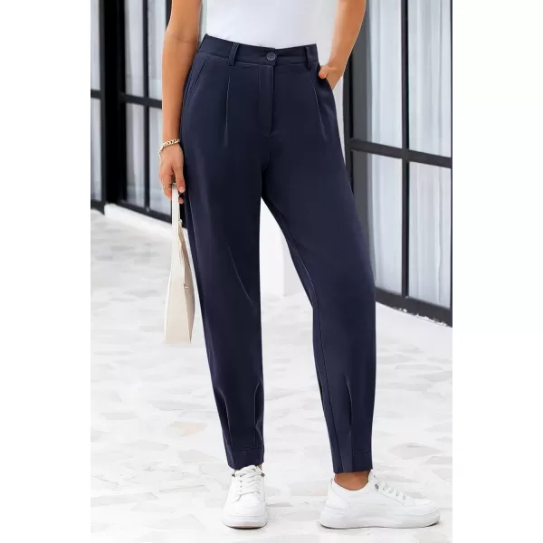 PRETTYGARDEN Womens High Waisted Pants Dressy Casual Ankle Length Work Office Trouser Slacks with PocketsNavy