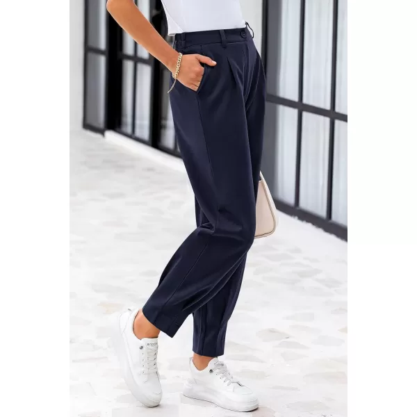 PRETTYGARDEN Womens High Waisted Pants Dressy Casual Ankle Length Work Office Trouser Slacks with PocketsNavy