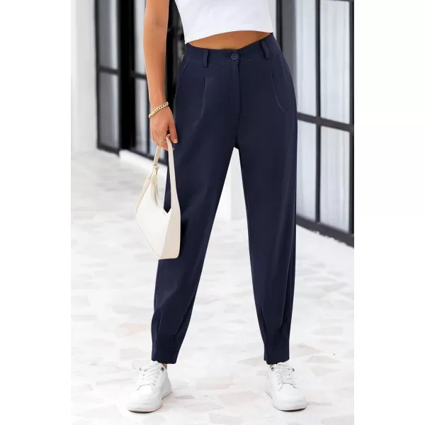 PRETTYGARDEN Womens High Waisted Pants Dressy Casual Ankle Length Work Office Trouser Slacks with PocketsNavy