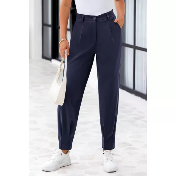 PRETTYGARDEN Womens High Waisted Pants Dressy Casual Ankle Length Work Office Trouser Slacks with PocketsNavy