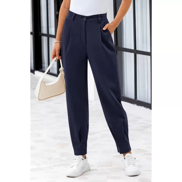 PRETTYGARDEN Womens High Waisted Pants Dressy Casual Ankle Length Work Office Trouser Slacks with PocketsNavy