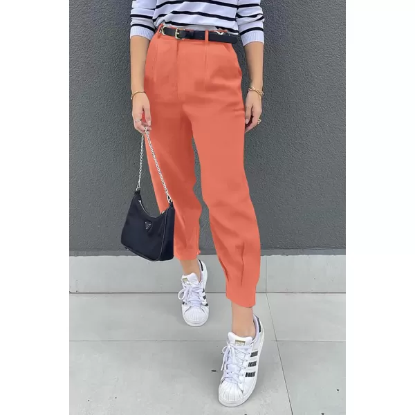 PRETTYGARDEN Womens High Waisted Pants Dressy Casual Ankle Length Work Office Trouser Slacks with PocketsOrange Pink