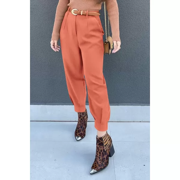 PRETTYGARDEN Womens High Waisted Pants Dressy Casual Ankle Length Work Office Trouser Slacks with PocketsOrange Pink