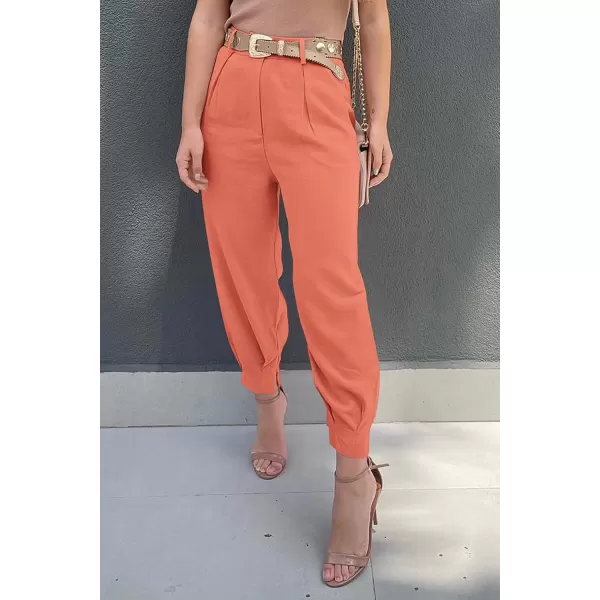 PRETTYGARDEN Womens High Waisted Pants Dressy Casual Ankle Length Work Office Trouser Slacks with PocketsOrange Pink