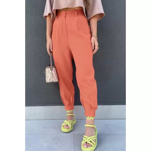 PRETTYGARDEN Womens High Waisted Pants Dressy Casual Ankle Length Work Office Trouser Slacks with PocketsOrange Pink