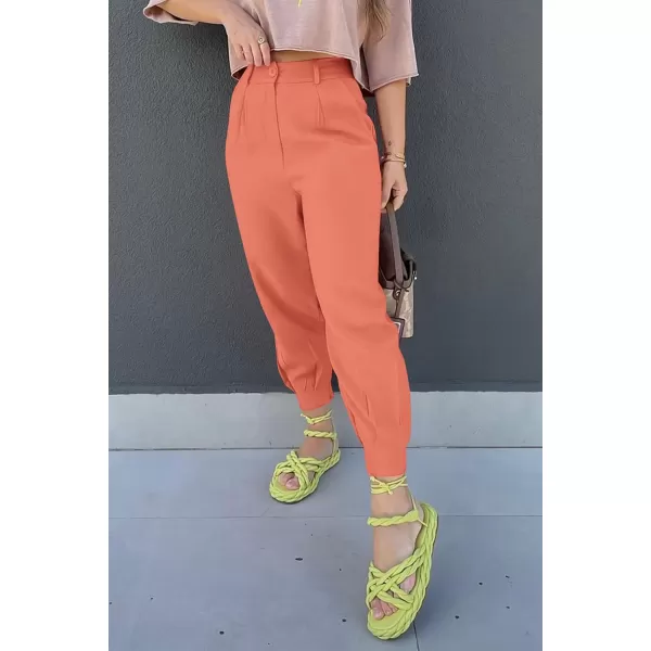 PRETTYGARDEN Womens High Waisted Pants Dressy Casual Ankle Length Work Office Trouser Slacks with PocketsOrange Pink