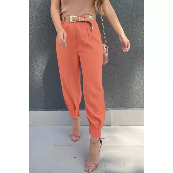 PRETTYGARDEN Womens High Waisted Pants Dressy Casual Ankle Length Work Office Trouser Slacks with PocketsOrange Pink