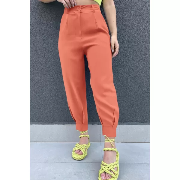 PRETTYGARDEN Womens High Waisted Pants Dressy Casual Ankle Length Work Office Trouser Slacks with PocketsOrange Pink