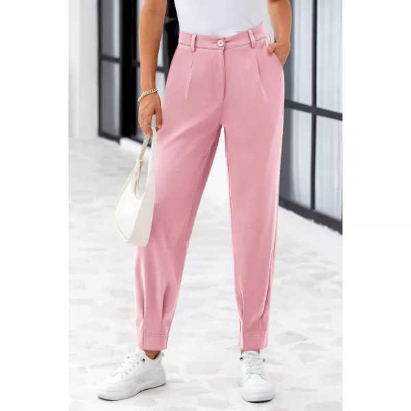 PRETTYGARDEN Womens High Waisted Pants Dressy Casual Ankle Length Work Office Trouser Slacks with PocketsPink
