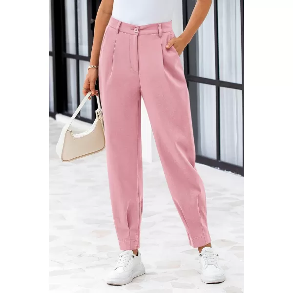 PRETTYGARDEN Womens High Waisted Pants Dressy Casual Ankle Length Work Office Trouser Slacks with PocketsPink