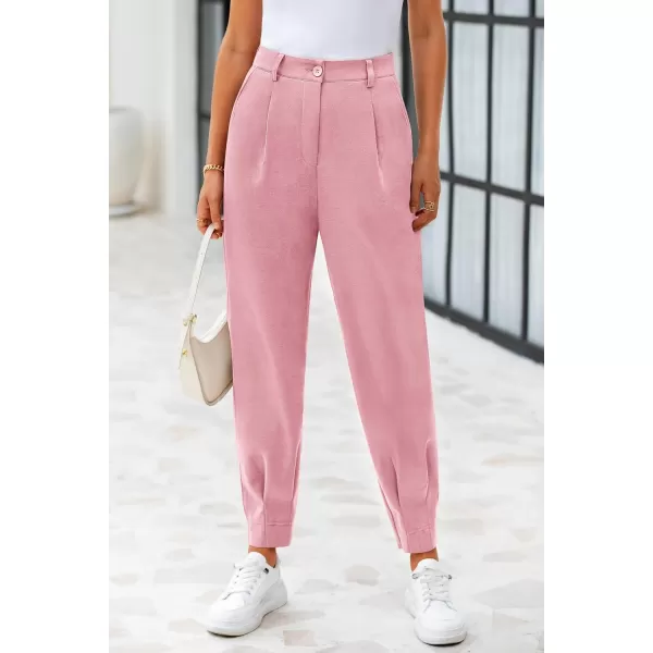 PRETTYGARDEN Womens High Waisted Pants Dressy Casual Ankle Length Work Office Trouser Slacks with PocketsPink