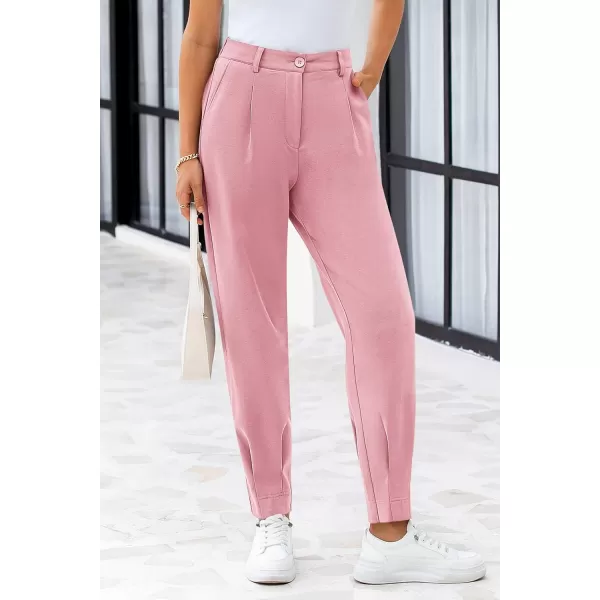PRETTYGARDEN Womens High Waisted Pants Dressy Casual Ankle Length Work Office Trouser Slacks with PocketsPink