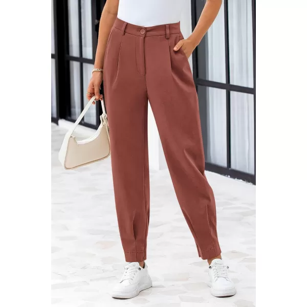 PRETTYGARDEN Womens High Waisted Pants Dressy Casual Ankle Length Work Office Trouser Slacks with PocketsRust Red