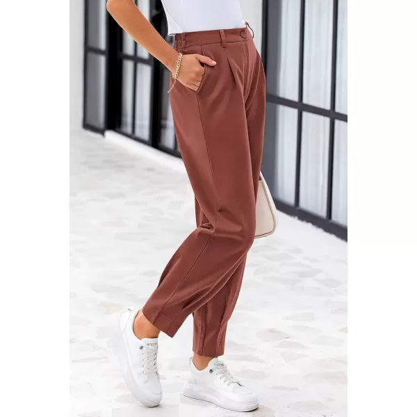 PRETTYGARDEN Womens High Waisted Pants Dressy Casual Ankle Length Work Office Trouser Slacks with PocketsRust Red