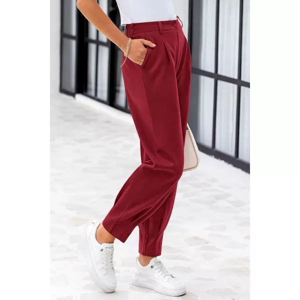 PRETTYGARDEN Womens High Waisted Pants Dressy Casual Ankle Length Work Office Trouser Slacks with PocketsWine Red