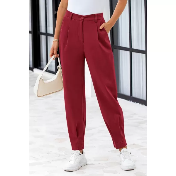 PRETTYGARDEN Womens High Waisted Pants Dressy Casual Ankle Length Work Office Trouser Slacks with PocketsWine Red