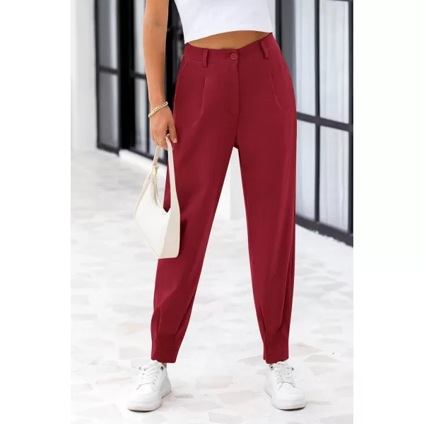 PRETTYGARDEN Womens High Waisted Pants Dressy Casual Ankle Length Work Office Trouser Slacks with PocketsWine Red