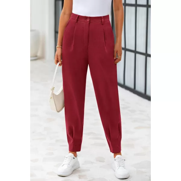 PRETTYGARDEN Womens High Waisted Pants Dressy Casual Ankle Length Work Office Trouser Slacks with PocketsWine Red