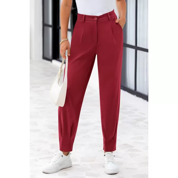PRETTYGARDEN Womens High Waisted Pants Dressy Casual Ankle Length Work Office Trouser Slacks with PocketsWine Red