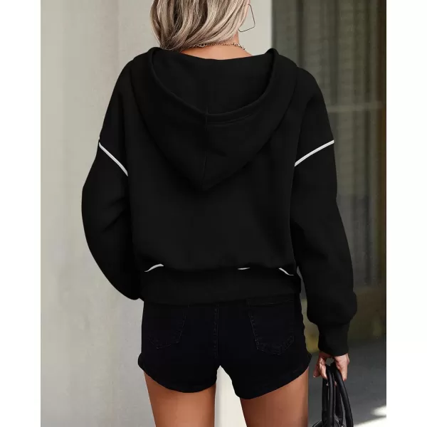 PRETTYGARDEN Womens Hooded Sweatshirts Long Sleeve Half Zip Cropped Hoodie Pullover Fall Fashion ClothesBlack