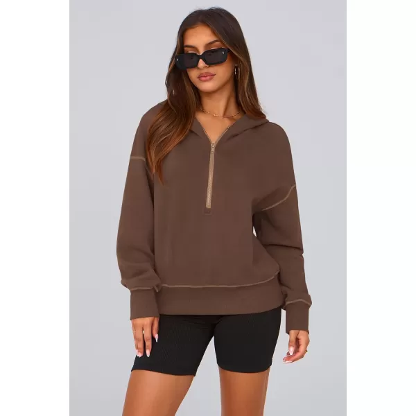 PRETTYGARDEN Womens Hooded Sweatshirts Long Sleeve Half Zip Cropped Hoodie Pullover Fall Fashion ClothesBrown Coffee