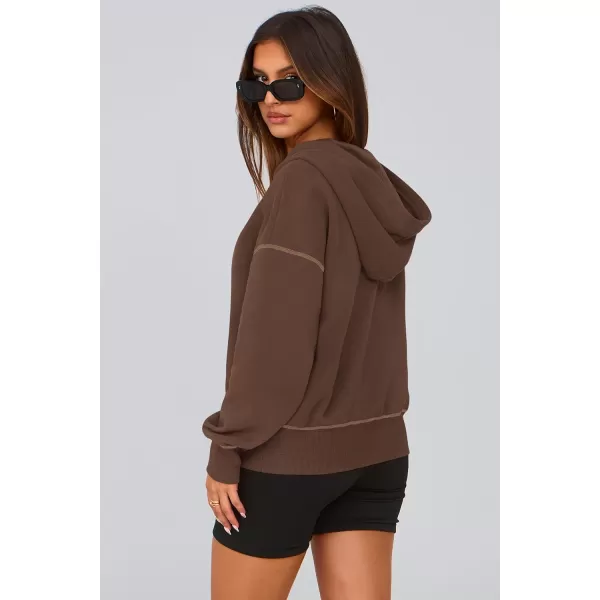 PRETTYGARDEN Womens Hooded Sweatshirts Long Sleeve Half Zip Cropped Hoodie Pullover Fall Fashion ClothesBrown Coffee