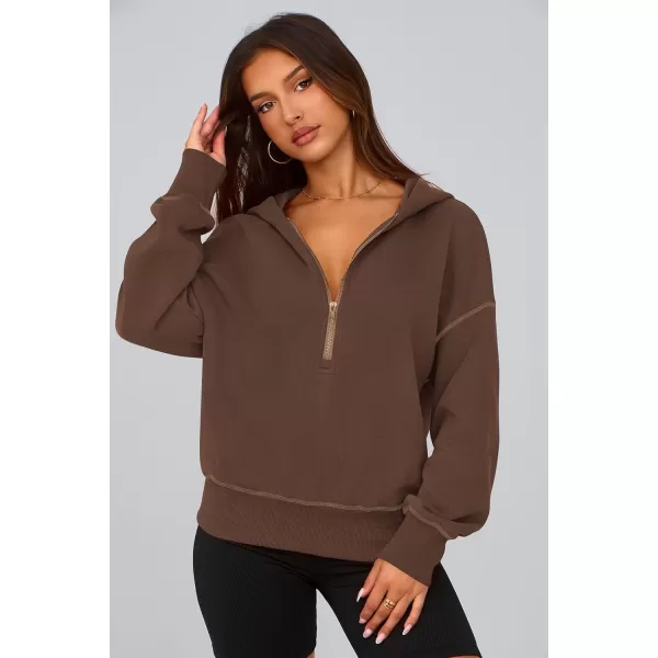 PRETTYGARDEN Womens Hooded Sweatshirts Long Sleeve Half Zip Cropped Hoodie Pullover Fall Fashion ClothesBrown Coffee